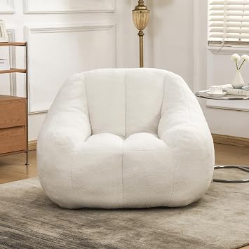 Bean Bag Chair with Filler, Giant Bean Bag Chair, Fluffy and Lazy Sofa, Ergonomic Bean Bag Chairs with Large Armrests, for Living Room, Bedroom, Dorm, Apartment, Office White