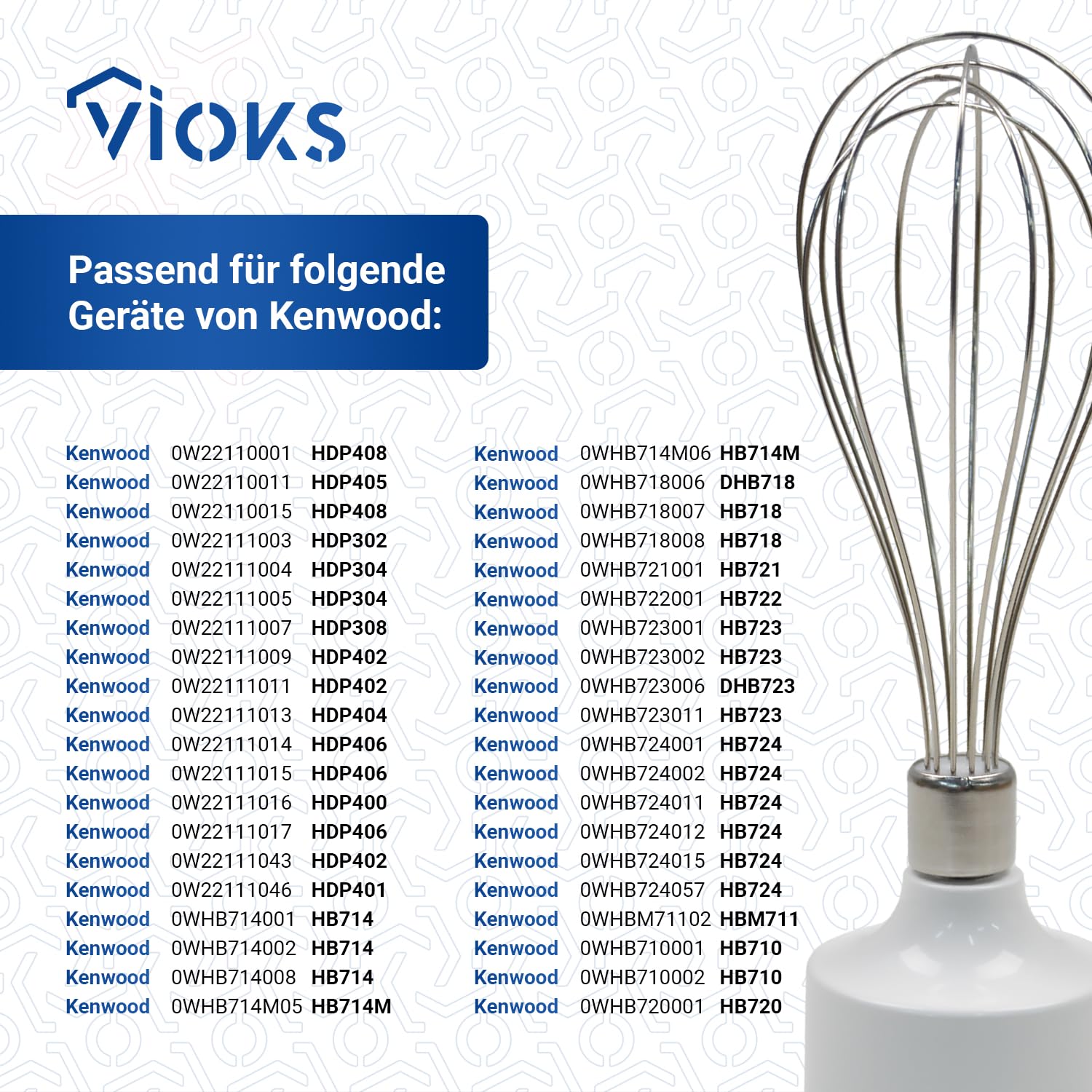 VIOKS Frusta per frusta, ricambio per Kenwood KW712963, DeLonghi, frusta con ingranaggio per frullatore a immersione triblade HB710, HB711, HB713, HB714