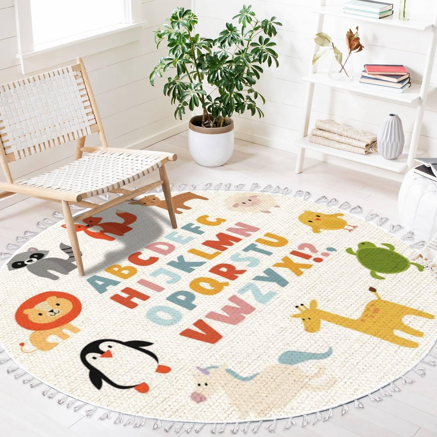 Amazon.com: Jungle Theme Round Rugs ABC Rug Animal Alphabet Boho Area ...