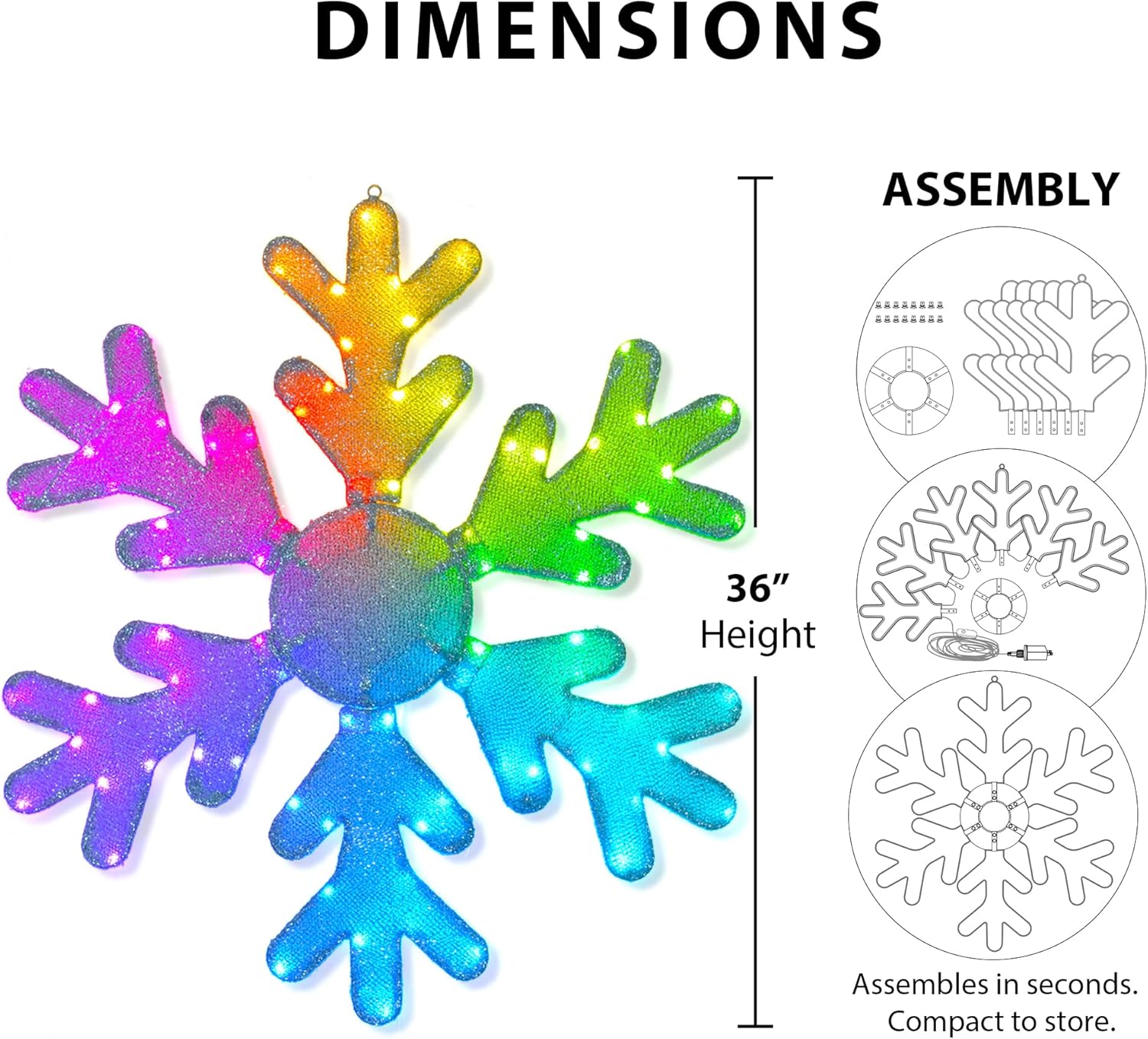 36" Smart Christmas Snowflake Lights Outdoor APP Control, Foldable Big Hanging Snowflake Lights, 105+ Modes, Music Sync, Waterproof Christmas Decorations for Window, Indoor, House, Porch, Eave Pergola - Image 7