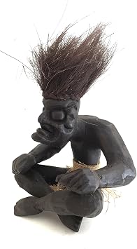 OMA African Tiki God Statue Wood Carved Fortune & Happiness African Sculpture Lucky Tiki