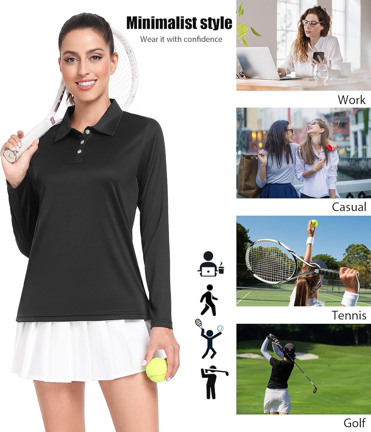Star Vibe Long Sleeve Polo Shirts for Women Moisture Wicking Golf Shirt Quick Dry UPF 50+ Sun Tennis Athletic Tops 3 Pack - Image 4