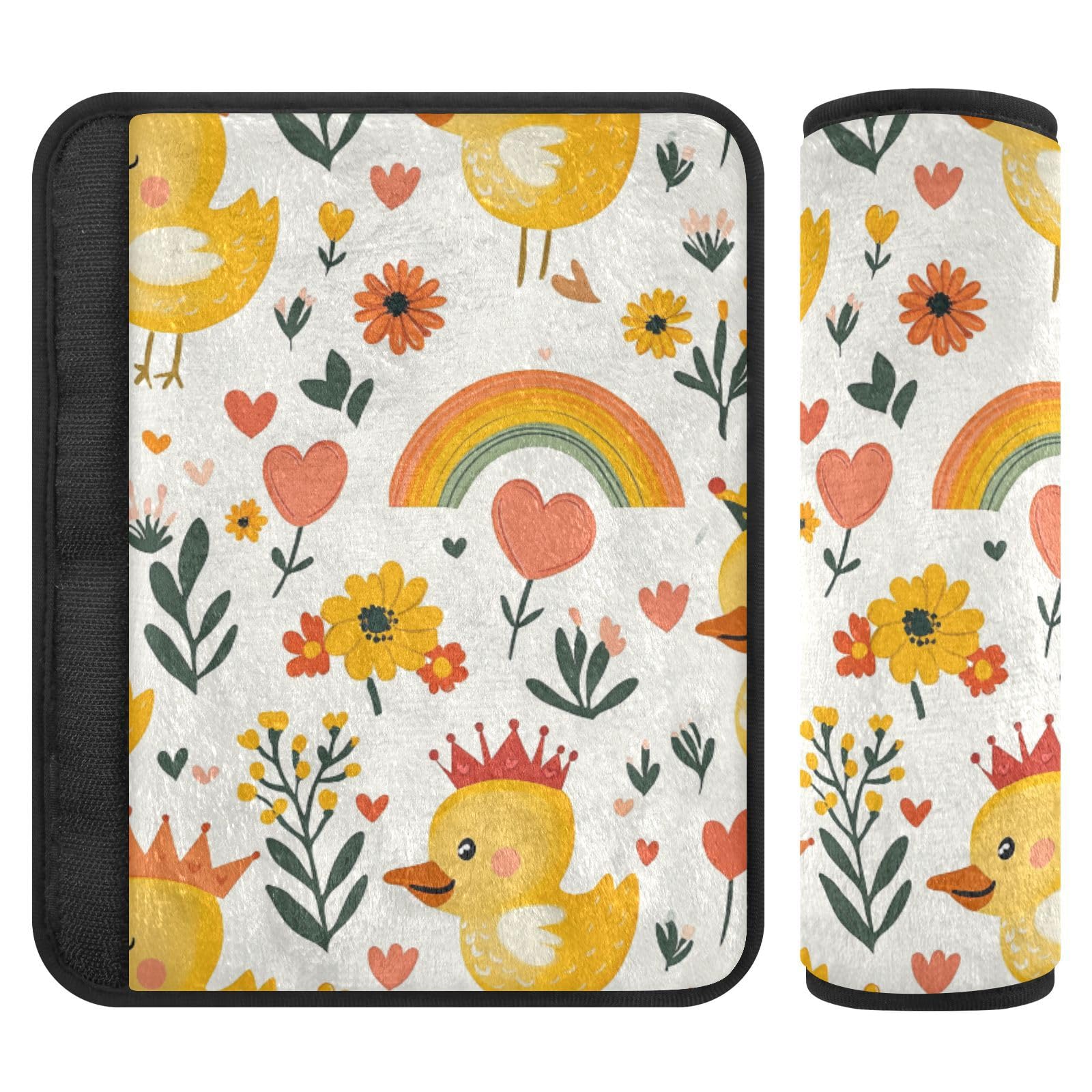 Seat Belt Covers 2 Pack Ducks Flowers Car Seat Strap Covers Super Soft Rainbow Daisy Car Seat Neck Cover for Boys Girls Adults Babies S