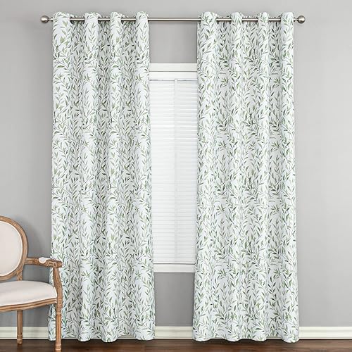 Miniatura 2 de Leeva Cortinas 80% opacas para oscurecer la habitación, estampado de hojas con textura suave en cortinas de tela gruesa de doble capa para sala de