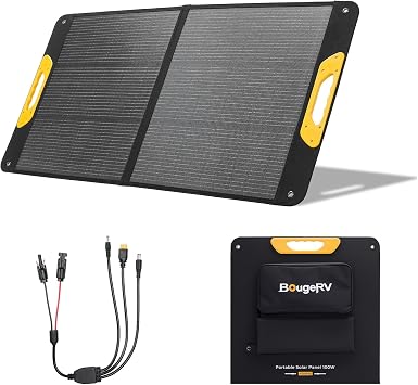 BougeRV 100W Portable Solar Panel, Fiberglass Solar Charger, Up to 25% Conversion Hight Efficiency, N-Type Foldable Solar Panel, IP65 Water Resistant for Camping, RV, Van, Boat, Hiking & Off-Grid Use