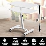 SHW Height Adjustable Mobile Laptop Stand Desk Rolling Cart, Height Adjustable from 28'' to 33'', White