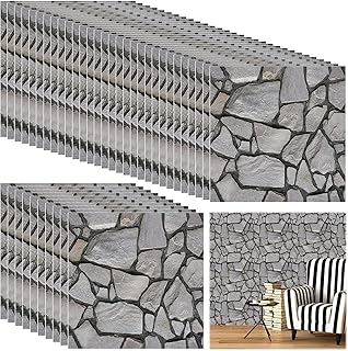XMSZQU 40 Stück Tapete Wandverkleidung Steinoptik, 30×30 cm Wasserdichte PVC Steintapete, 3D Wandpaneele Steinoptik Selbstklebend, Wandpaneele für Wandtür Schlafzimmer Küche
