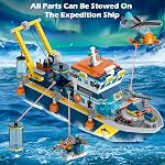 HOGOKIDS City Floatable Boat Building Set with LED Light for 6+ Boys Kids | Fun Arctic Explorer Ship Building Block Kits Toys Ocean Exploration with Helicopter, Sub, Shark Cage Birthday Gift for Girls