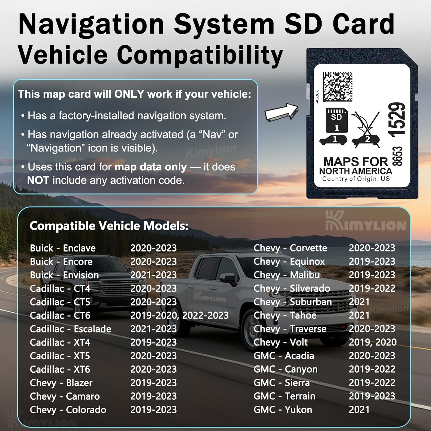 Offline Navigation SD Card 86531529, No Data Fees & HUD Display for Factory GPS, Compatible with Select Buick, Chevy, GMC, Cadillac 2019-2023 (See List), North America Maps