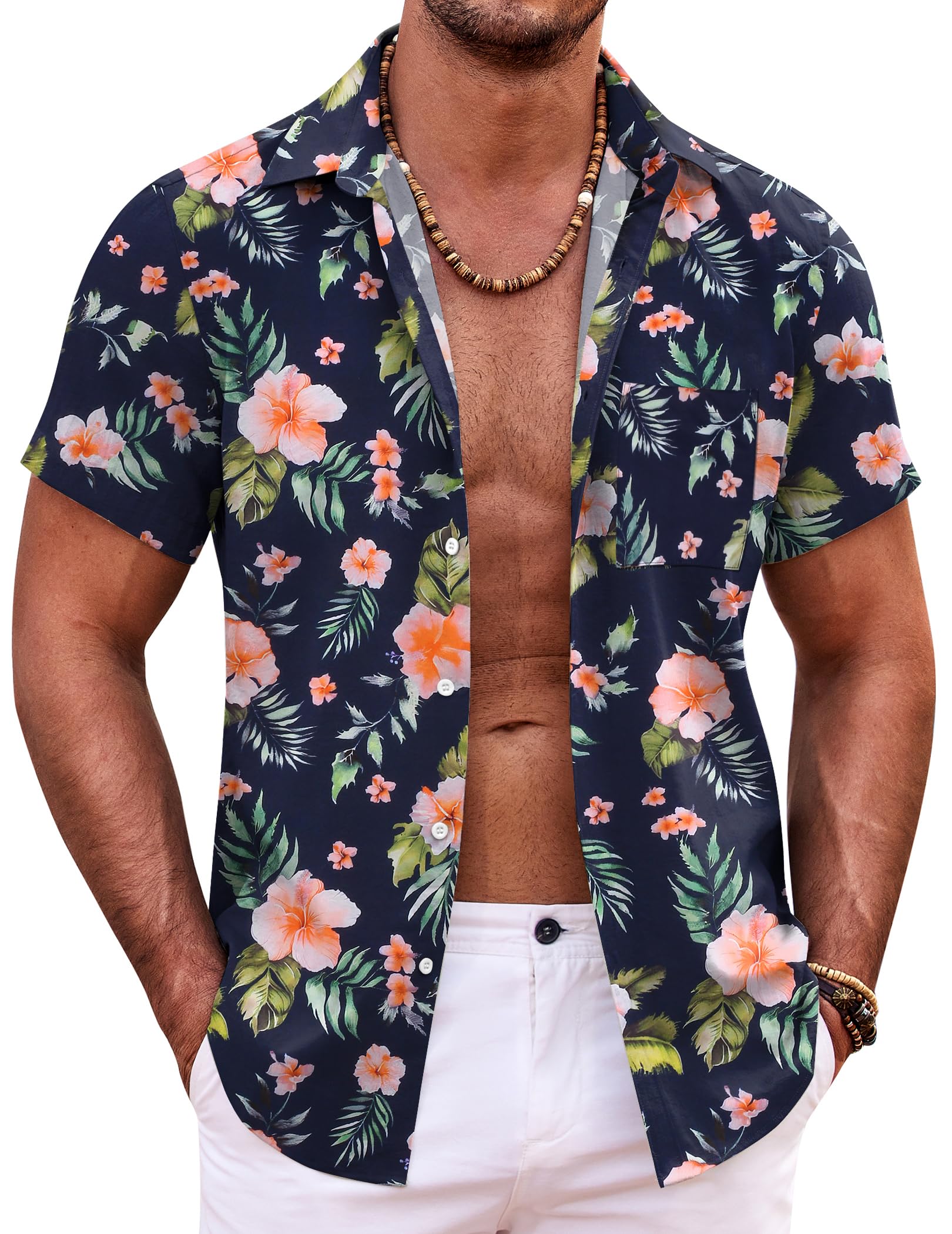 COOFANDY Mens Hawaiian Shirt Short Sleeve Button Down Shirts Tropical Summer Beach Shirts Casual Floral Aloha Shirts