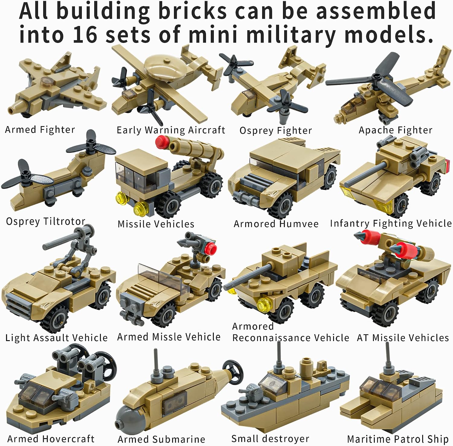 Army Men Toys Building Bricks Set, Create a WW2 German Dora Heavy Cannon Model or 16 Small Military Vehicles, with 544 Blocks and 20 Toys Soldiers, Military Toys for Boys Kids Age 6 7 8 Years Old