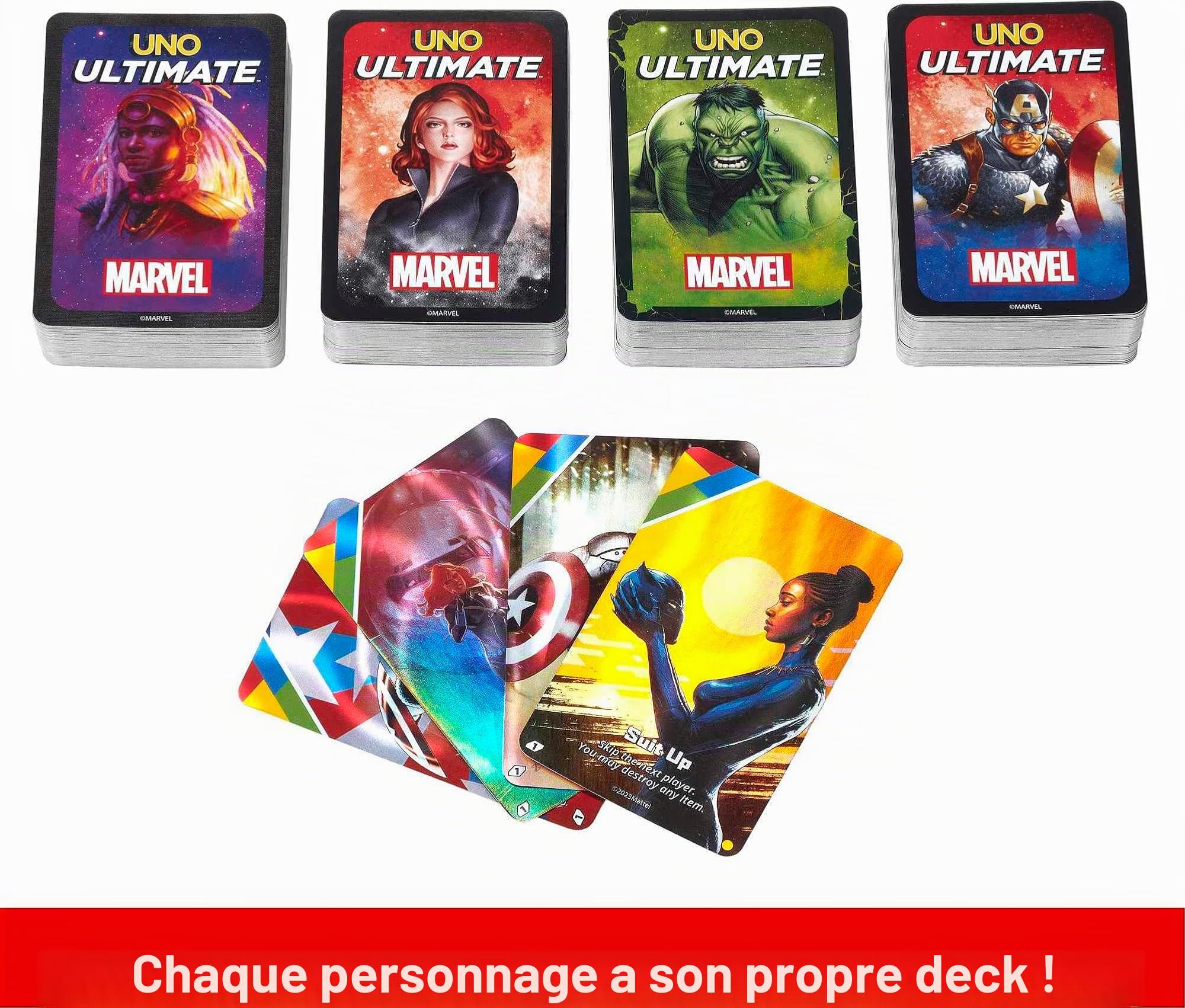Mattel Games UNO Ultimate Marvel Jeu de cartes avec 4 jeux de personnages