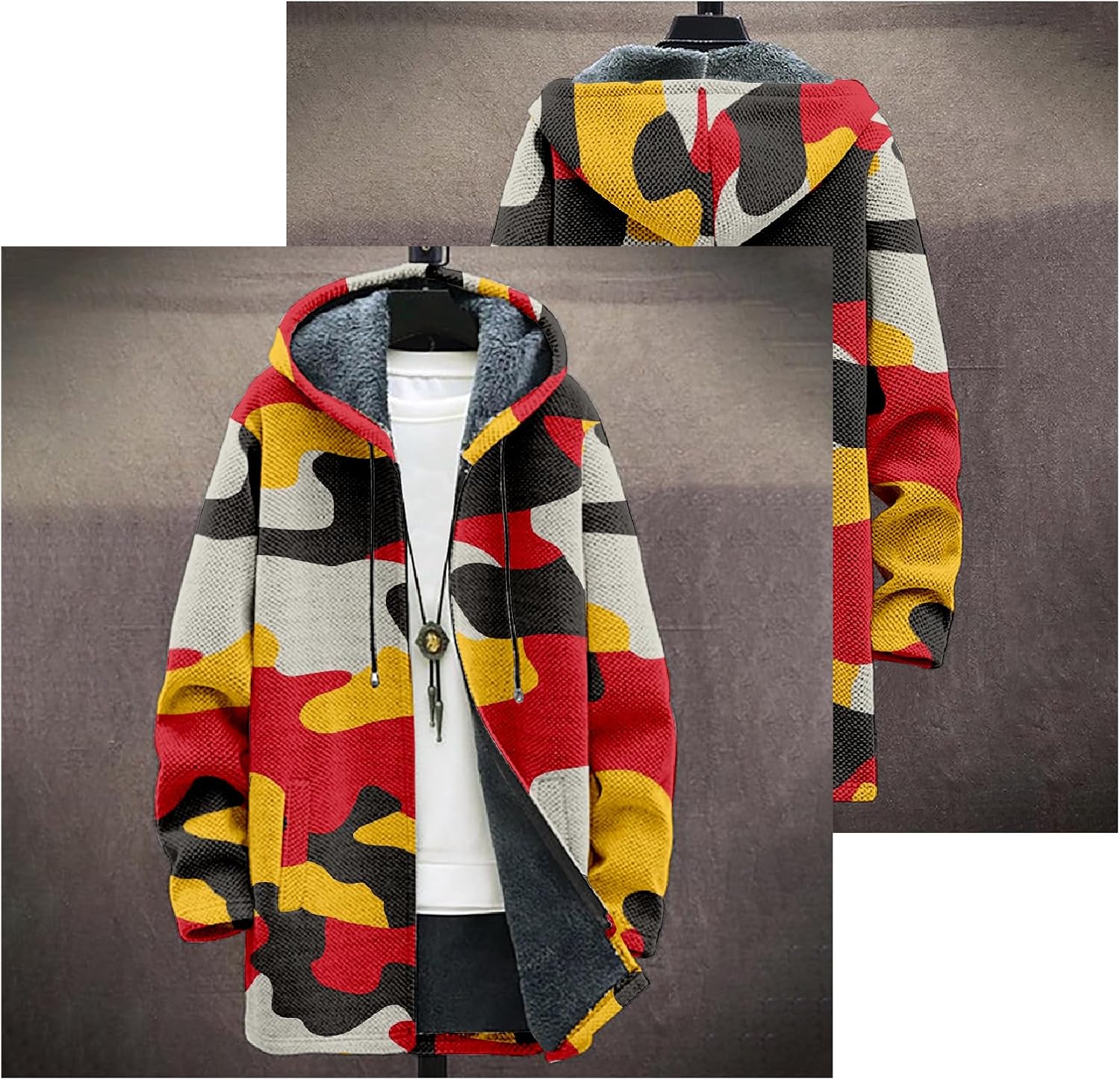 BIVENANT Mens Camo Hooded Cardigan Zip up Long Hoodie Jackets Camouflage Fashion Fleece Hoodies Coats for Men