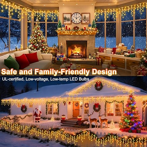 Vista 78 de KNONEW 164 pies 1600 luces LED de Navidad decoración al aire libre, temporizador blanco, 8 modos de luces colgantes con 320 gotas, enchufe en Blanco
