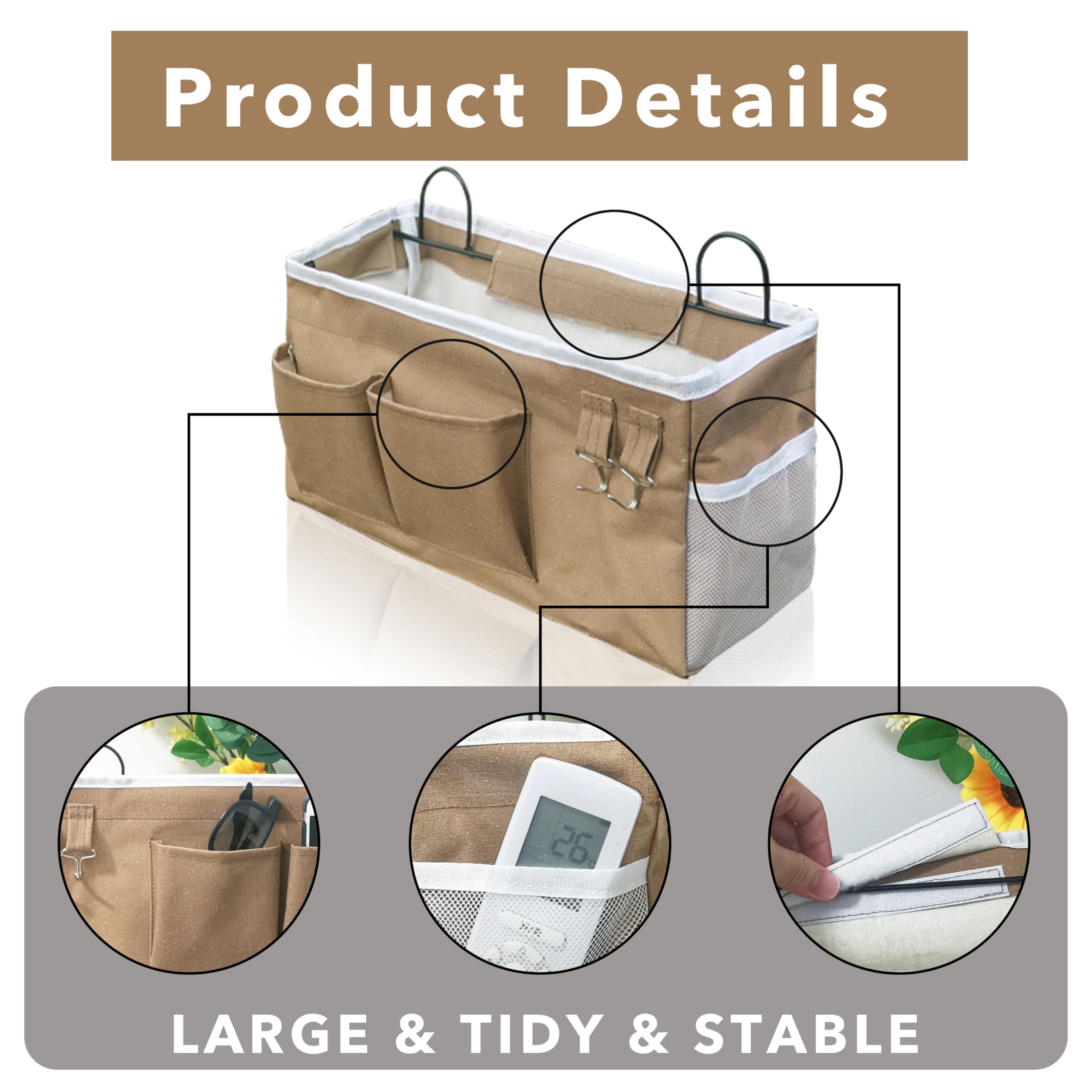 Kanrichu 2 grandi organizer da appendere alla parete, in tessuto di lino, con tasche, impermeabili, per cucina, camera da letto, ufficio, camper (cachi)