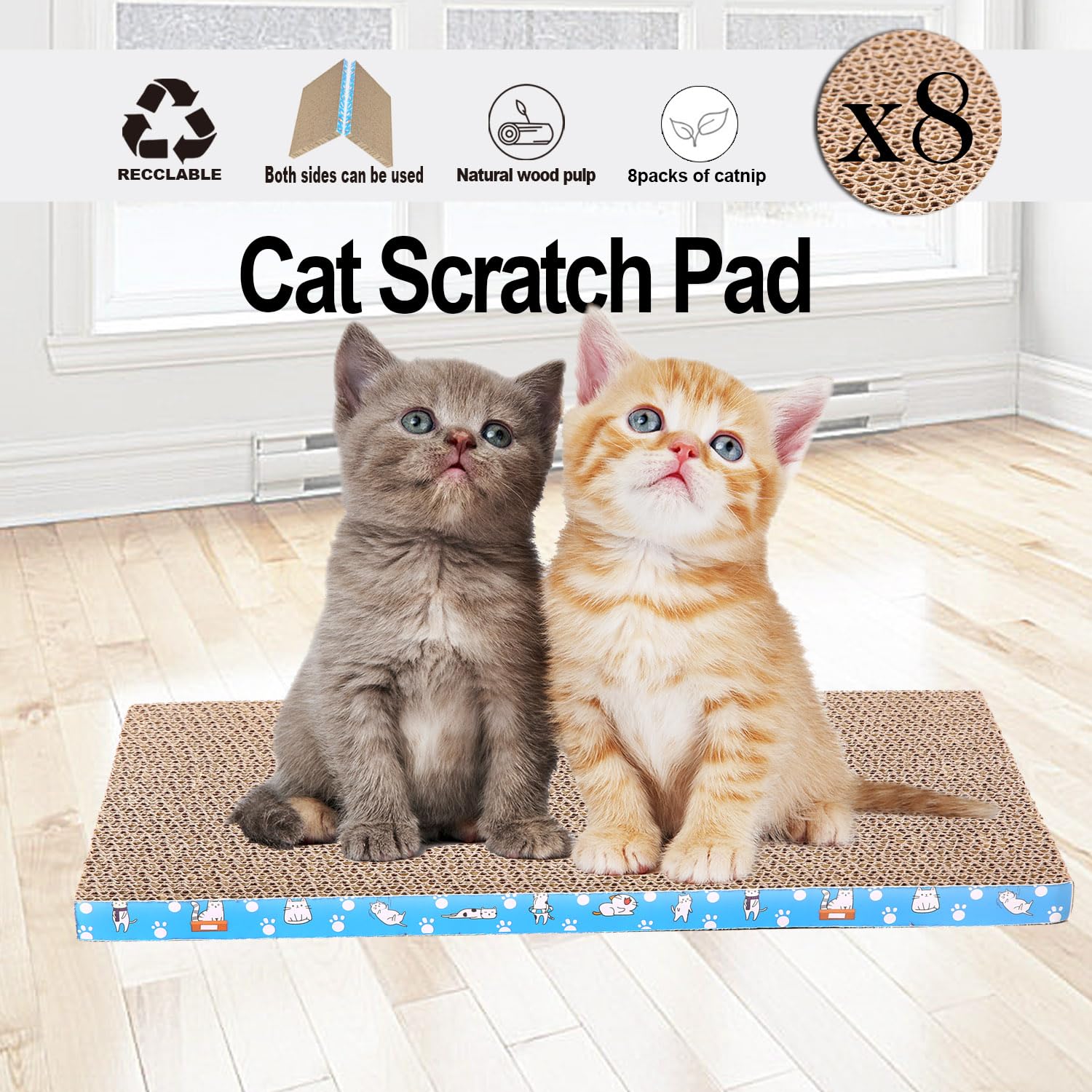 8 paquetes en 1 almohadilla para rascar gatos, cartón rascador para gatos, reversible, cartón reciclable duradero, antiarañazos premium, adecuado para que los gatos descansen, molan garras y jueguen