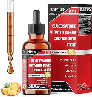 Glucosamine Chondroitin MSM Liquid Drops - 9in1 with Vitamin D3, Vitamin K2, Hyaluronic Acid, Quercetin, Boswellia, and Bromelain - Vegan, Non-GMO - 30ml 1 Fl Oz