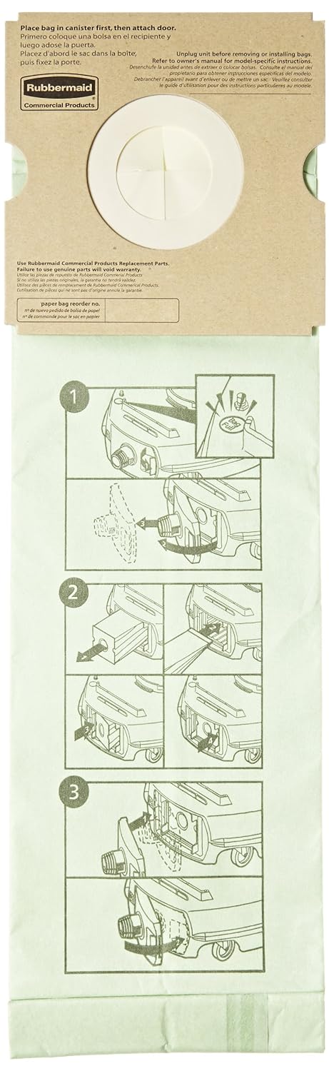 Rubbermaid Commercial Replacement Paper Bag, 6.5 Quart Capacity, 16-1/4" Length x 5-1/4" Width x 1/8" Height, for DVAC Vacuum Cleaner (Case of 10)