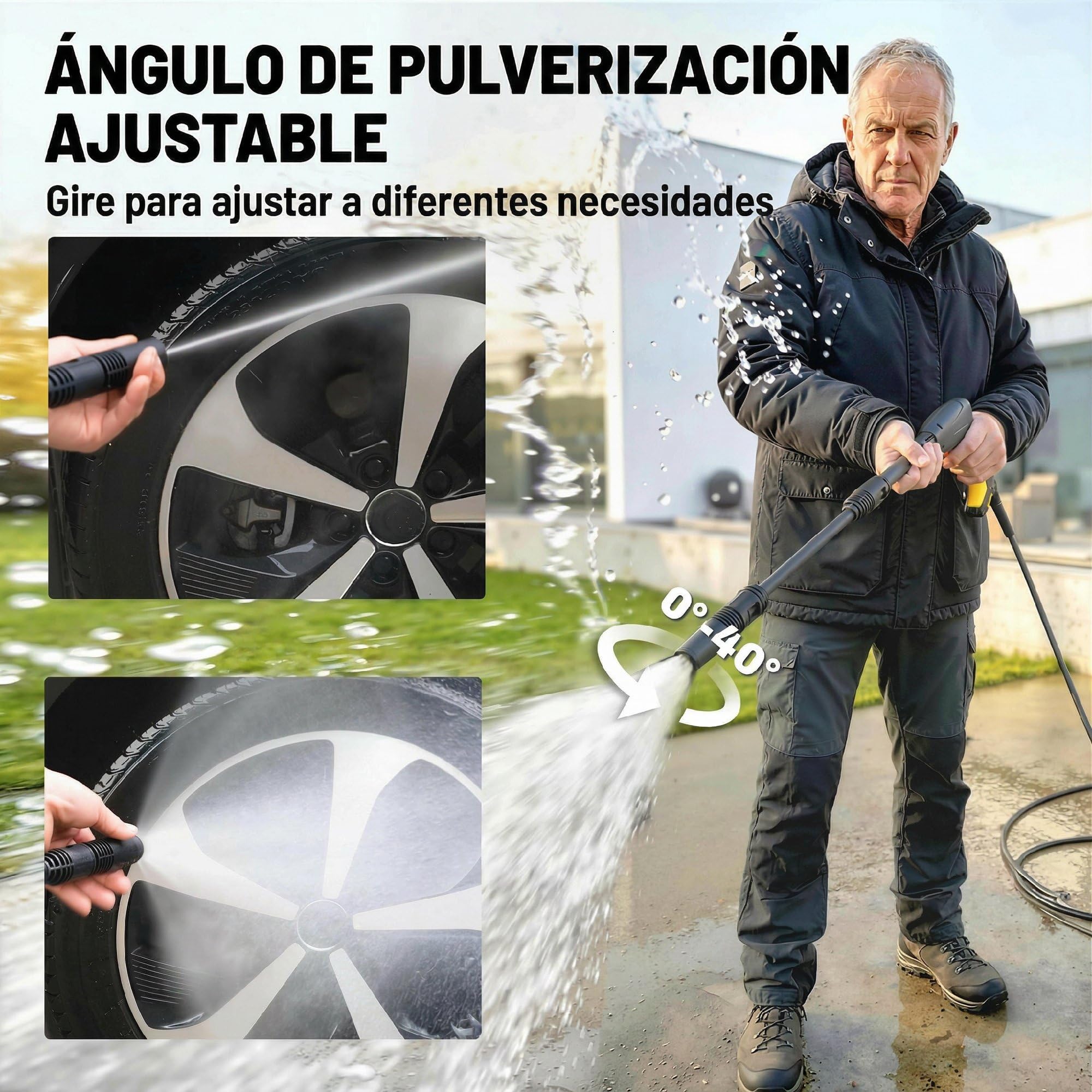 Outsunny Hidrolimpiadora de Alta Presión 1600W 120 Bar 390 L/h Amarillo | Bomba de Aluminio, Parada Automática, Manguera 3 m, Boquilla Ajustable, Ruedas, para Hogar Jardín Coche