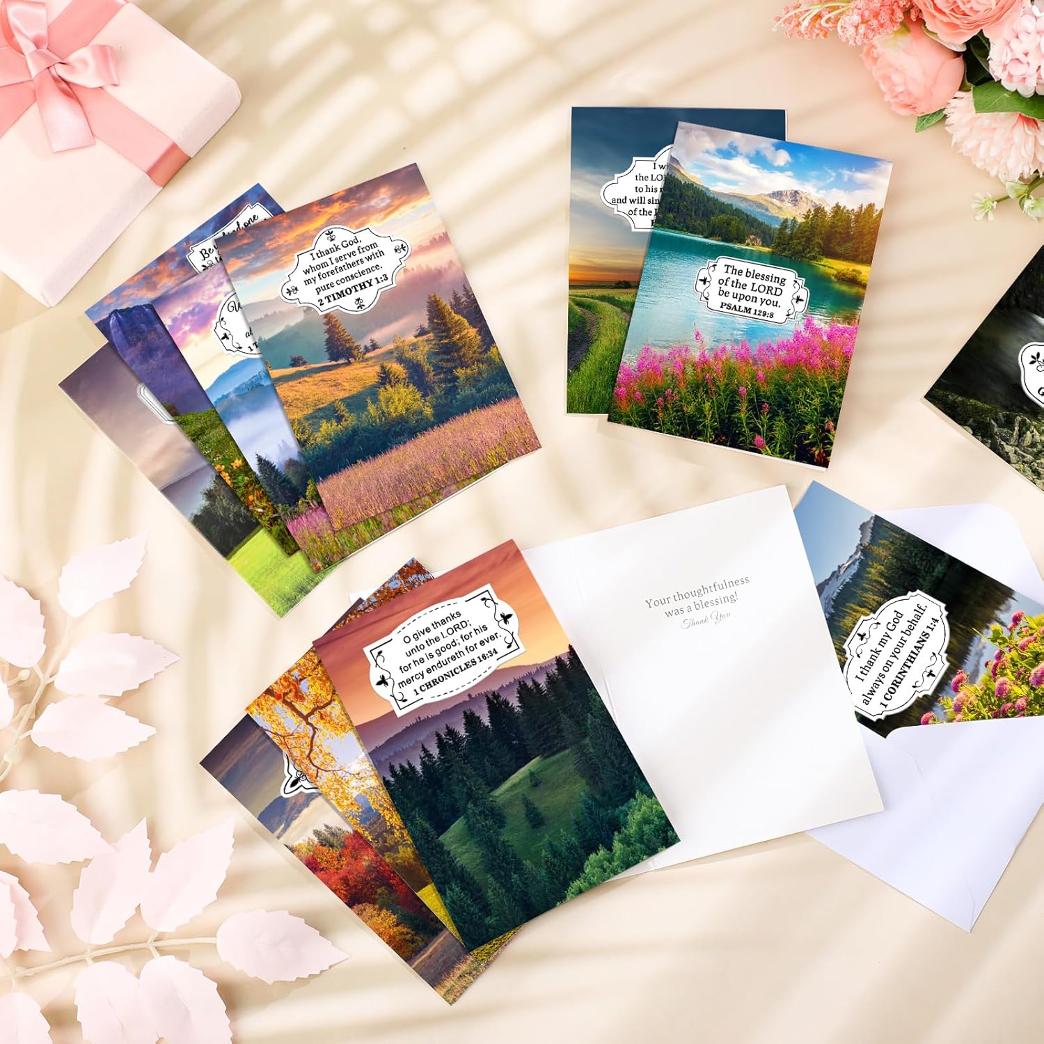 36 Set Religious Christian Thank You Cards with Scripture and Envelopes Bible Verse Blessings Cards of Appreciation 12 Landscape Designs 4 x 6 Inch - Image 4