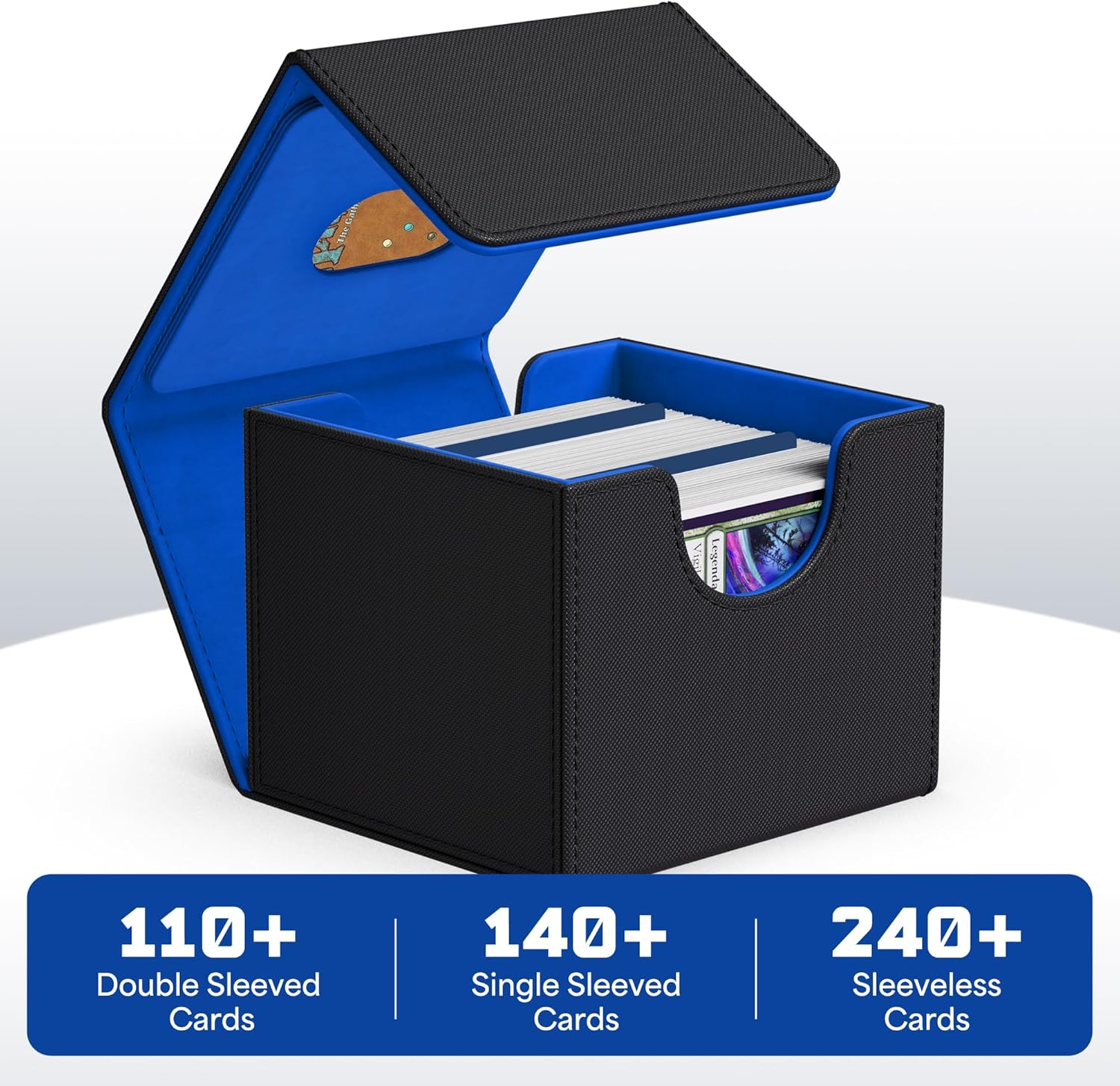 ZLCA MTG Commander Deck Box, Card Deck Box for Trading Card, Holds 100+ Double Sleeved Cards Fits for TCG CCG Magic Cards with 2 Dividers (Black & Blue)