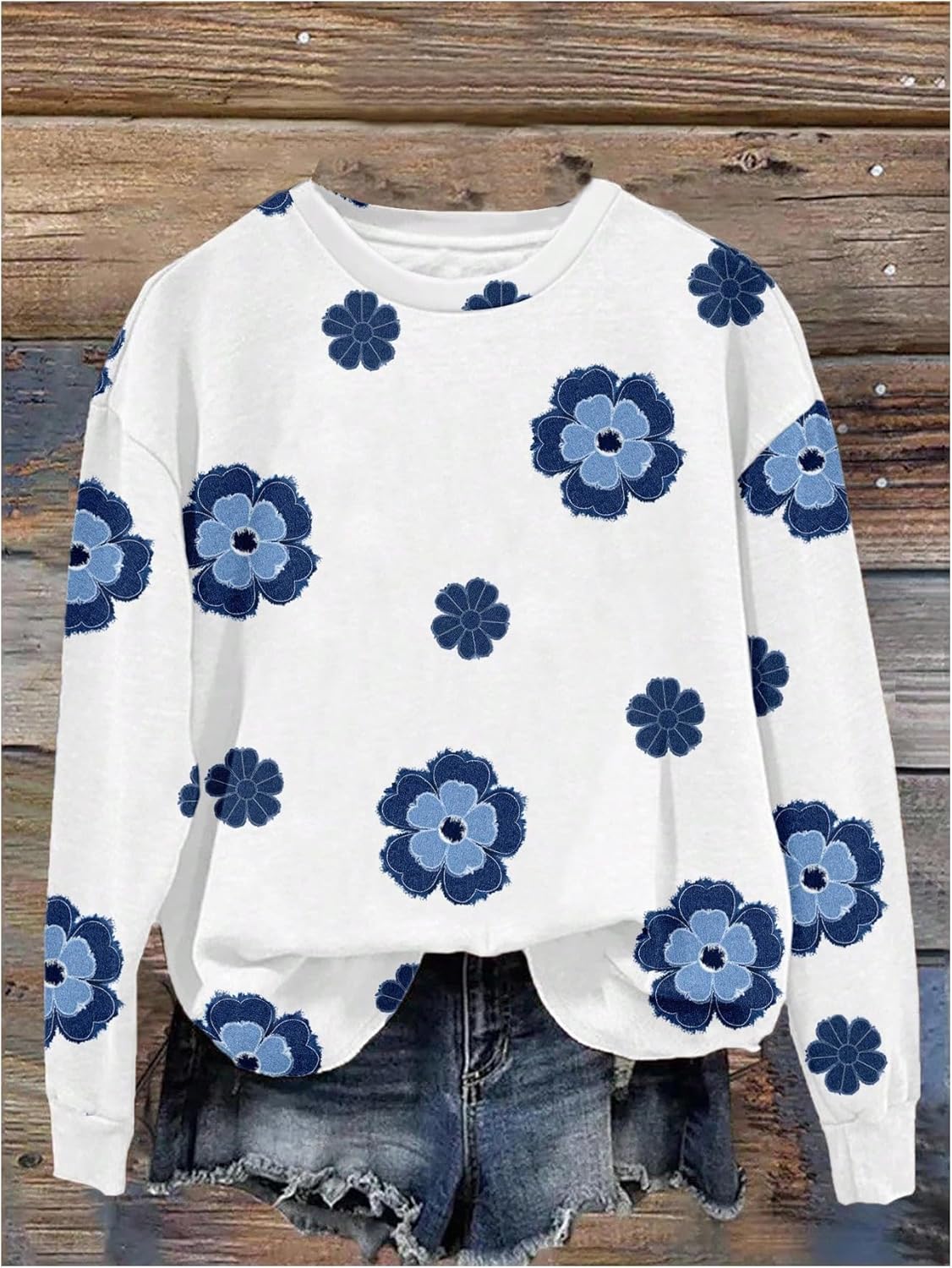 SweatyRocks Women's Floral Print Long Sleeve Sweatshirts Casual Crew Neck Loose Going Out Pullover Tops - Image 5
