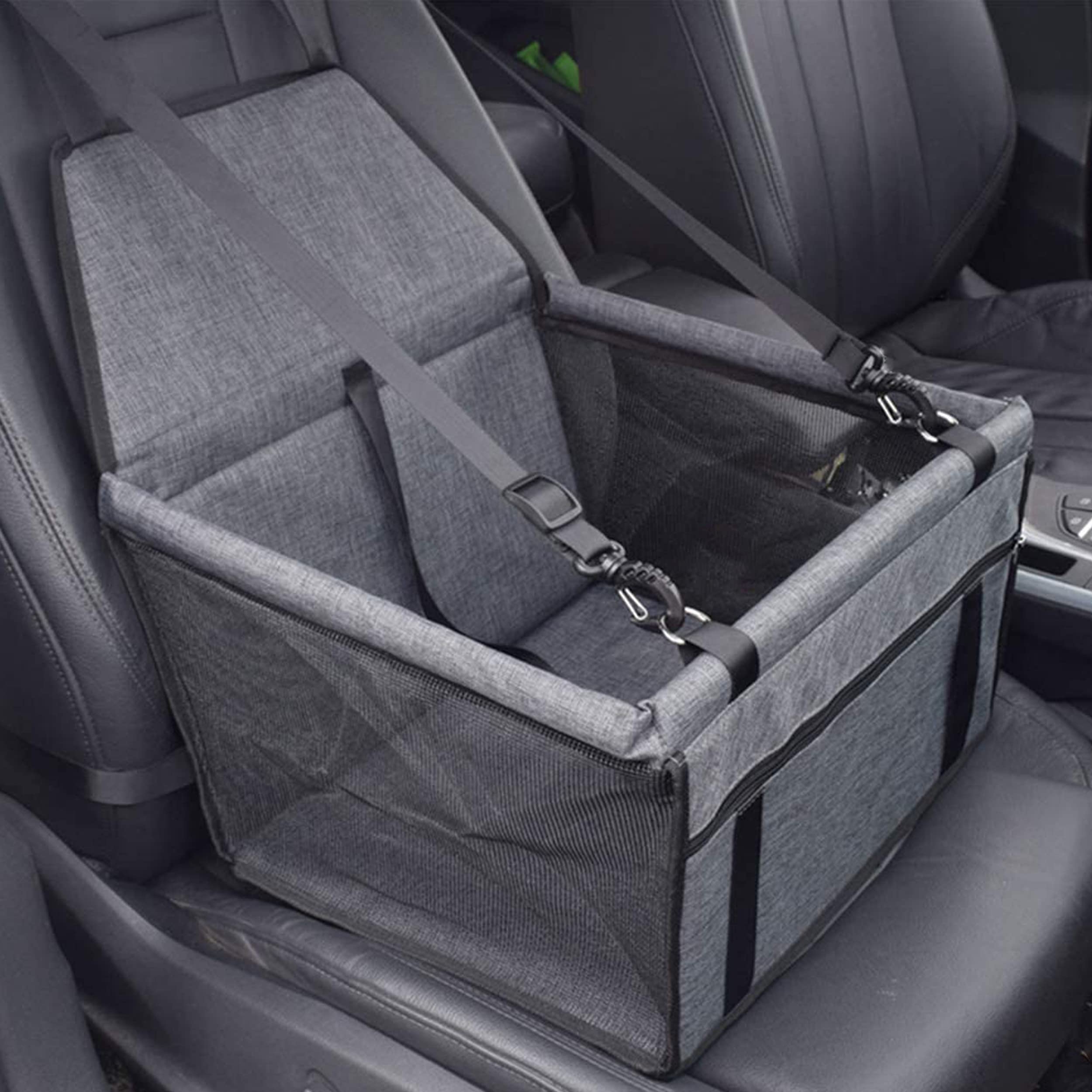 Hundeautositz, Auto-Sitzerhöhung für kleine und mittelgroße Hunde und Katzen, wasserdichte atmungsaktive Haustier-Automatte, Faltbare Oxford Cloth Safety Car Haustiertragetasche (dunkelgrau)