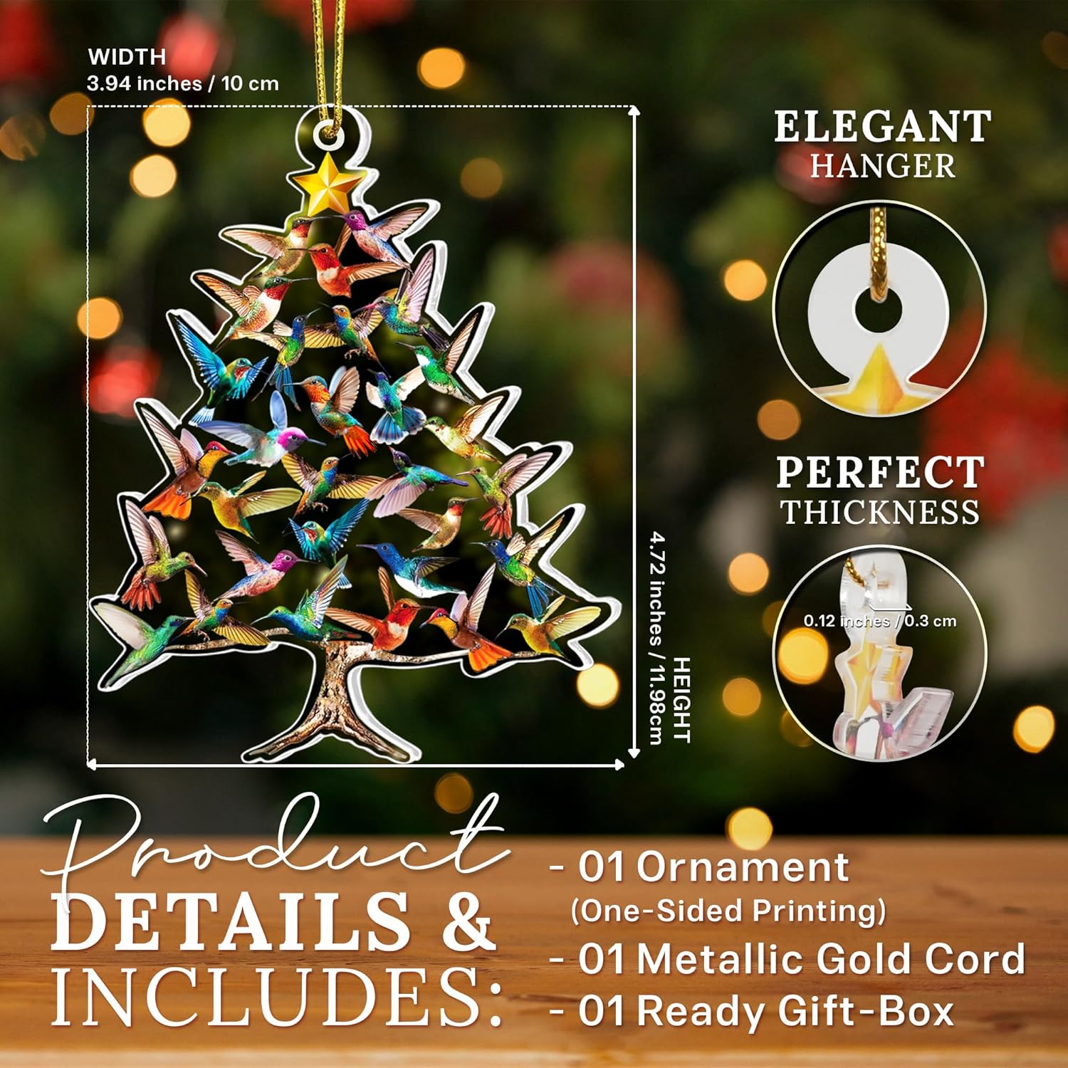 HEXMOZ Hummingbird Christmas Ornament - Bird Ornaments for Christmas Tree - Hummingbird Gifts for Women - Bird Gifts Ideas for Birds Lovers - Acrylic Holiday Decoration Ornament - Image 2