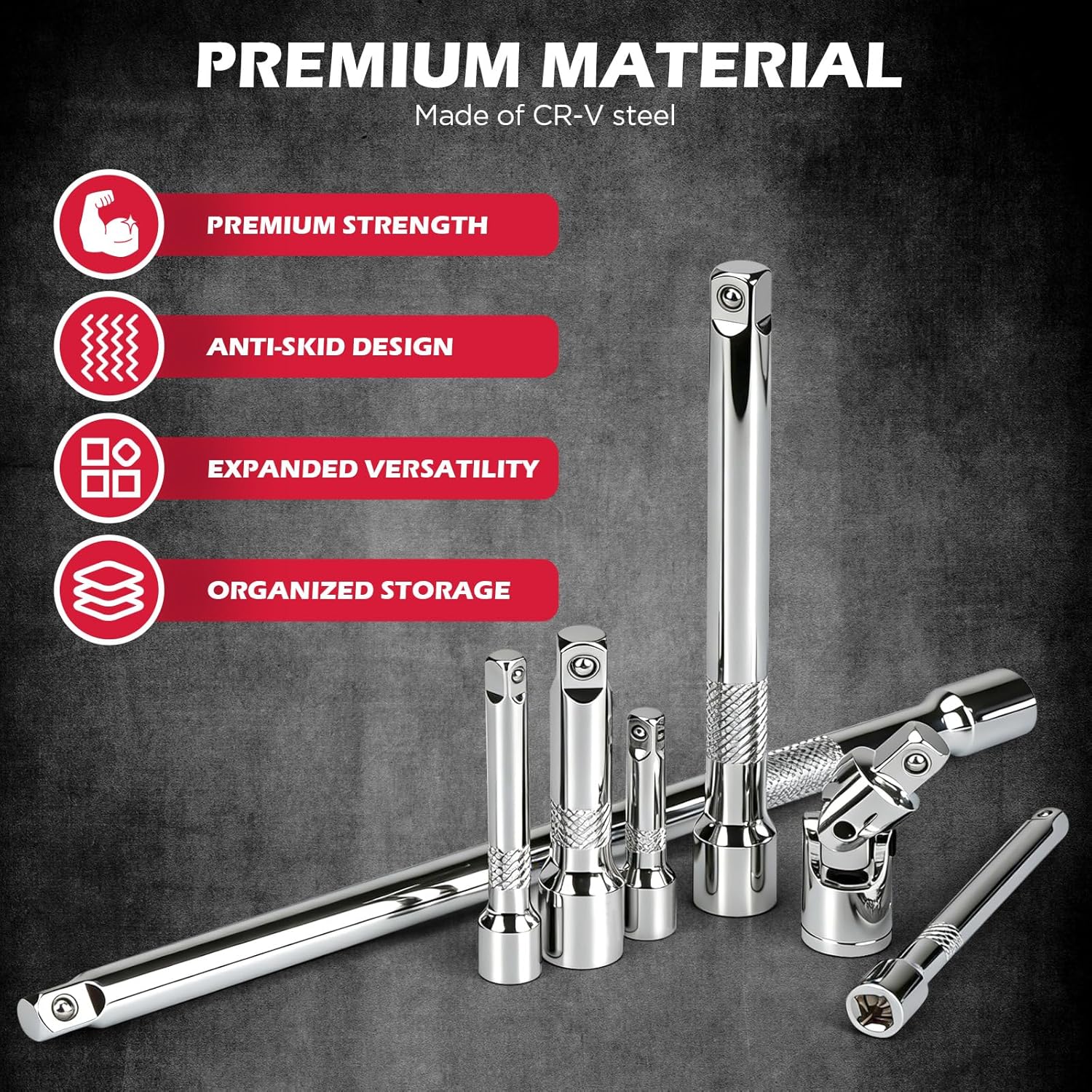 SEDY 9-Piece Socket Extension Bar Set, 1/4" & 3/8" Drive Ratchet Extensions 2", 3", 4", 6", 8" & 10" with Universal Joints, CR-V Steel for Tight Spaces