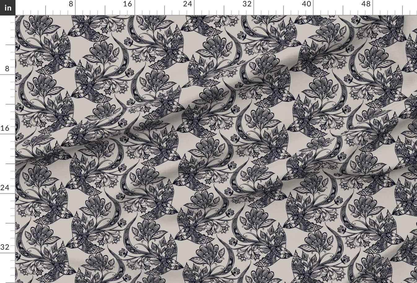 Spoonflower Fabric - Lace Birds Feminine Intricate Tattoos Printed on Upholstery Velvet Fabric Fat Quarter - Upholstery Home Decor Bottomweight Apparel