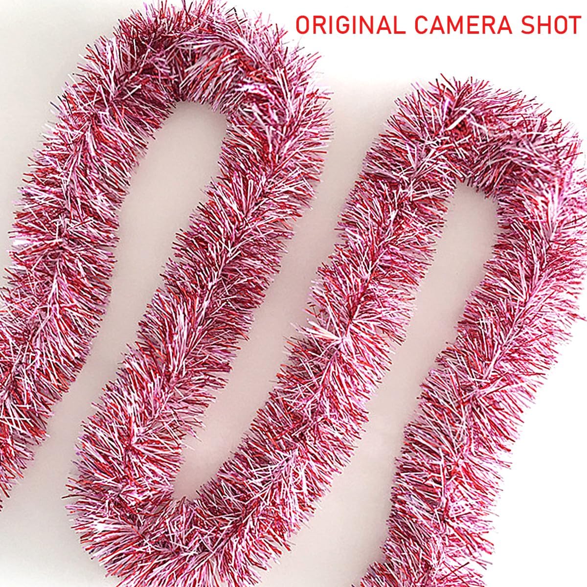 33Ft Long Christmas Tinsel Garland Xmas Tree Decorations Shiny Red White & Pink Fine Thread Metallic Twist Holiday Garlands Ceiling Hanging Streamers for New Year Party Indoor Outdoor Decor