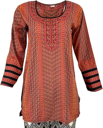 Tunic for Women Round Neck Short Printed Crape Kurti Kurta Long Sleeves Tunic Top. 125-L
