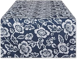 DII Indoor/Outdoor Tabletop Collection Floral Print, Water Resistant & Machine Washable, Table Runner, 14x72, Nautical Blue