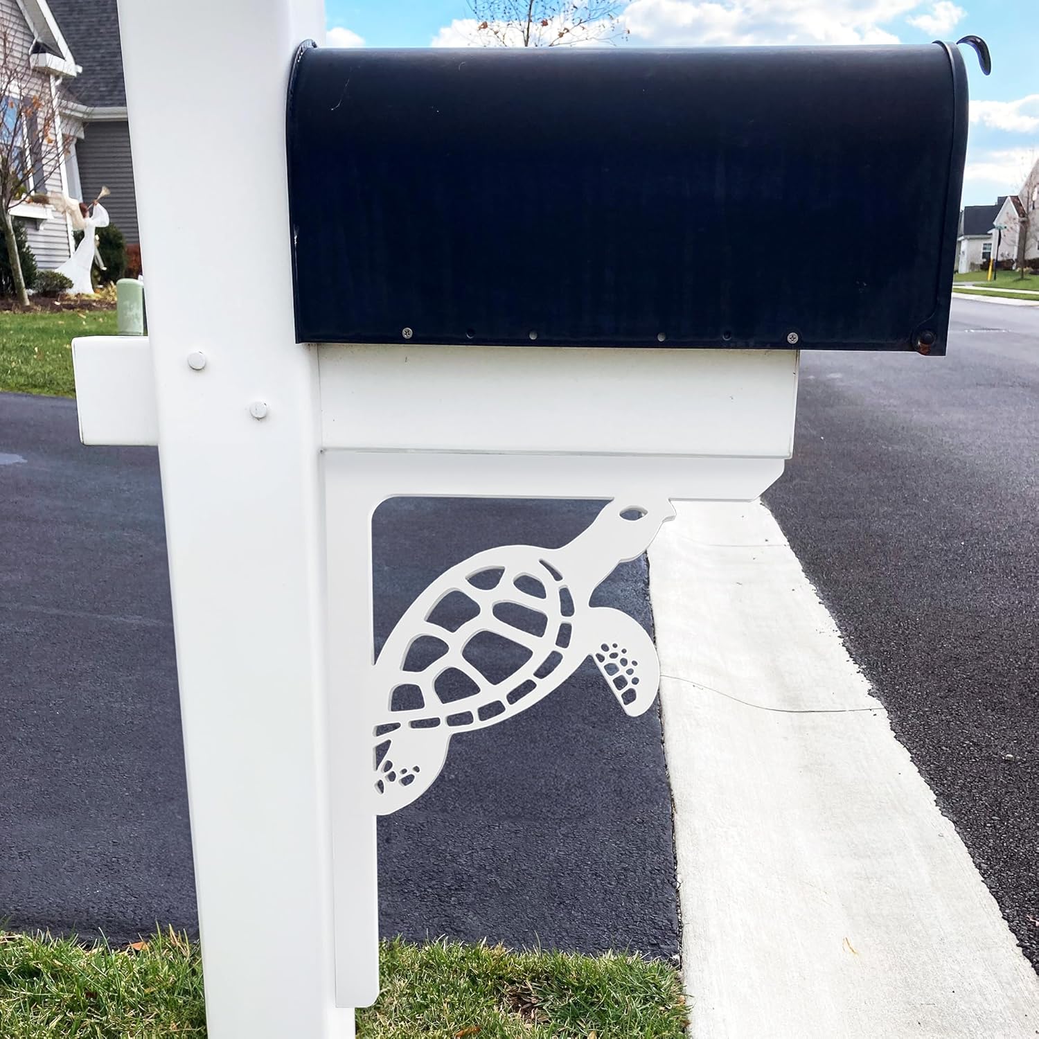 JennyGems Turtle Mailbox and Decorative PVC Porch Bracket, Mailbox Decor for Outside, Beach Coastal Theme, 21 Inch, Made in USA
