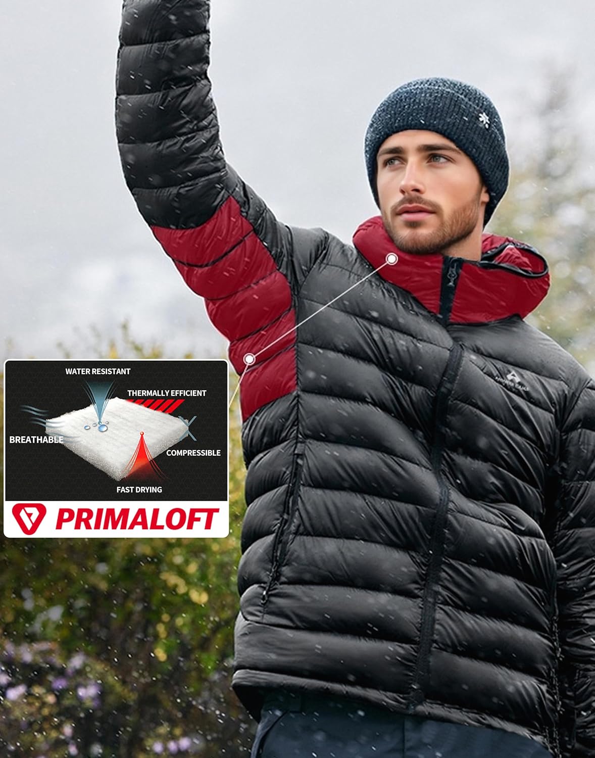 Pioneer Camp Men's Lightweight Down Puffer Jacket with Primaloft Hood Packable Warm Jacket Water Resistant Winter Coat - Image 4