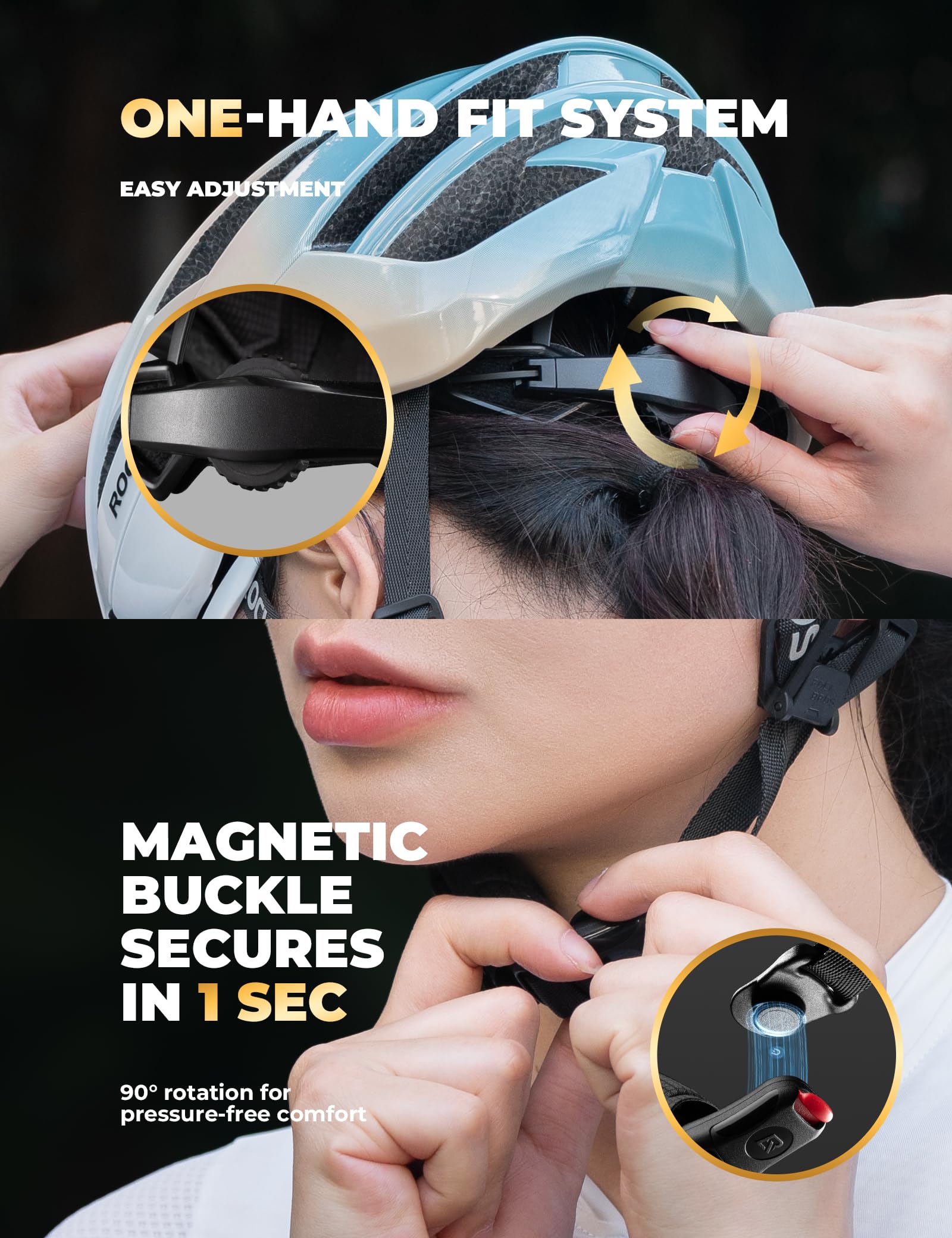 ROCKBROS Fahrradhelm Integrierter Radhelm mit Verstärkungsrahmen, Antimikrobielles Ultraleicht Rennradhelm mit Belüftungssystem für Herren Damen Rennrad MTB, 58-62cm
