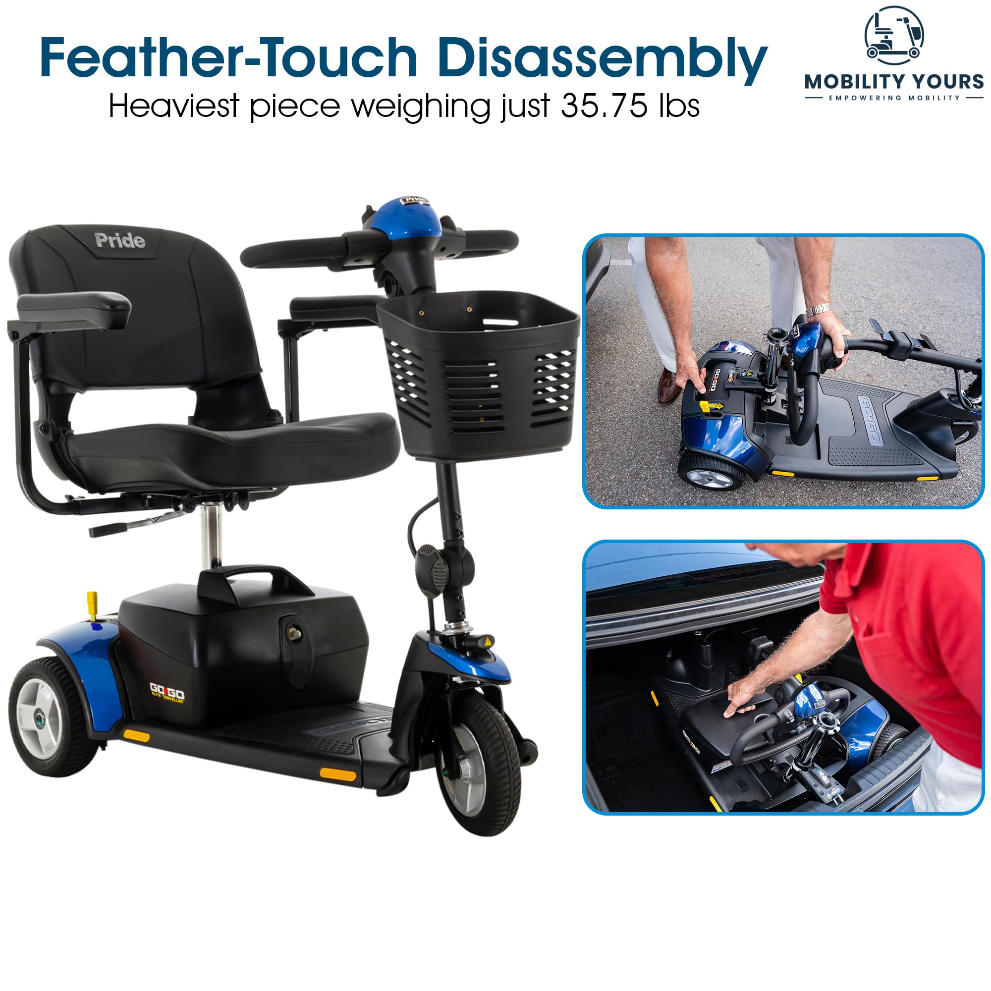 Pride Mobility Go-Go Sport - Patinete deportivo de 3 ruedas con cápsula de almacenamiento, portavasos, Pride Go Go Scooter de movilidad de 3 ruedas para adultos y personas mayores, portátil, batería