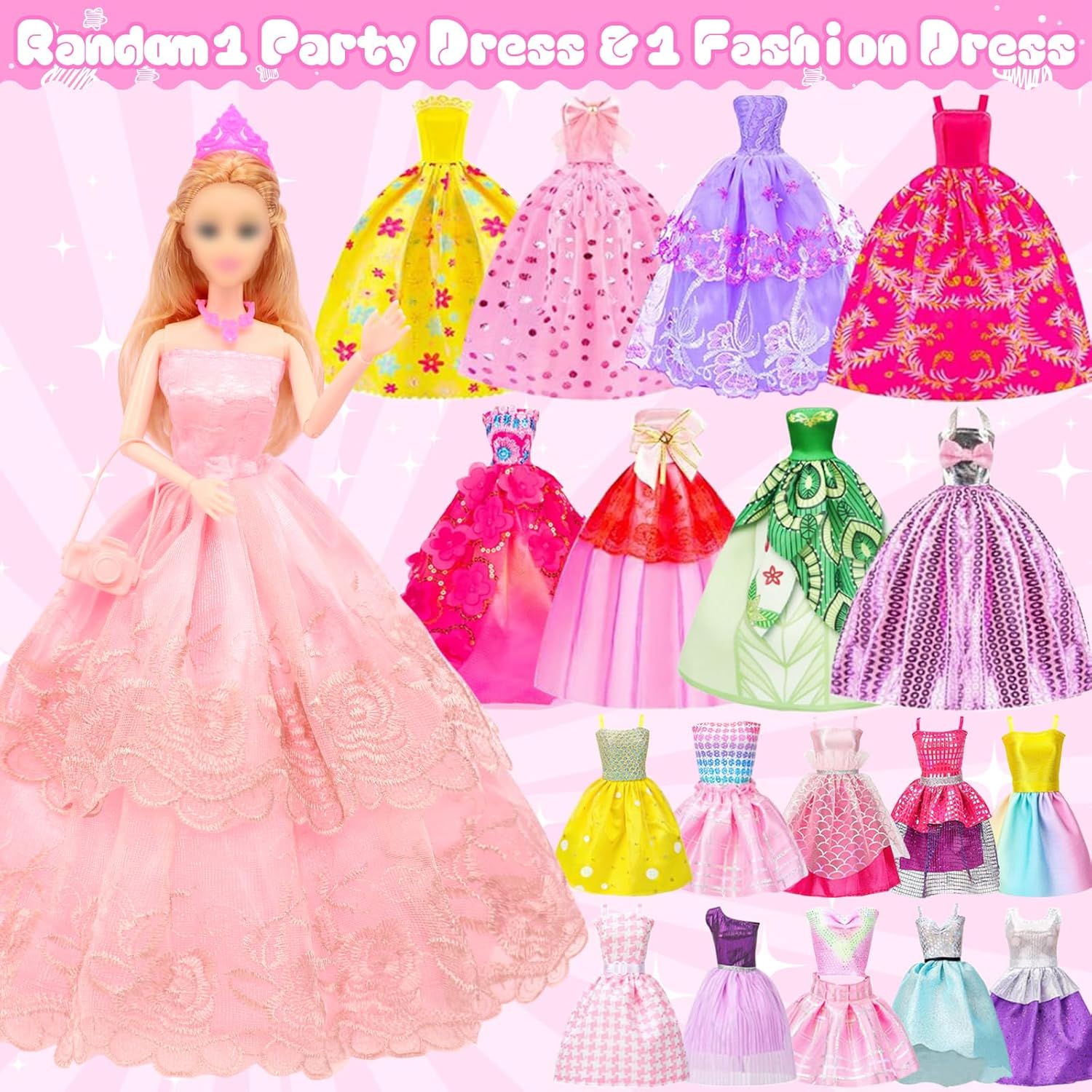 78 Pcs 11.5 Inch Doll Pink Convertible Car Playset, Dress up for Kids Including 11.5 in Girl Doll, Toy Car, 1 Fancy Dress, 3 Regular Dress, 1 Fashion Dress, 71 Accessories