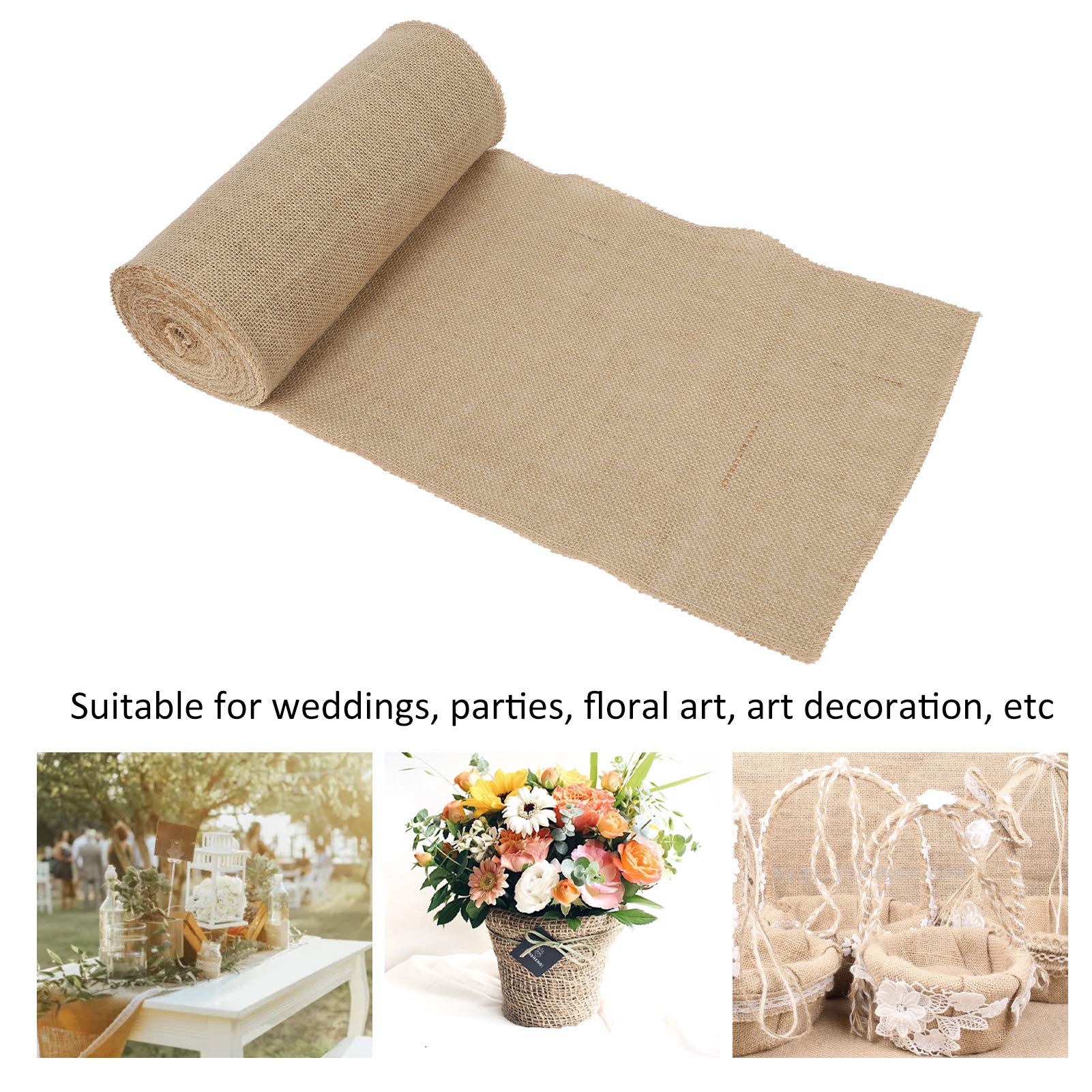 Manteles de Mesa de 12 Pulgadas x 10 Yardas, Rollos de Tela de arpillera, Tela de arpillera de Yute rústica de Granja, Camino de Yute para Decoraciones de Bodas, Caminos, M