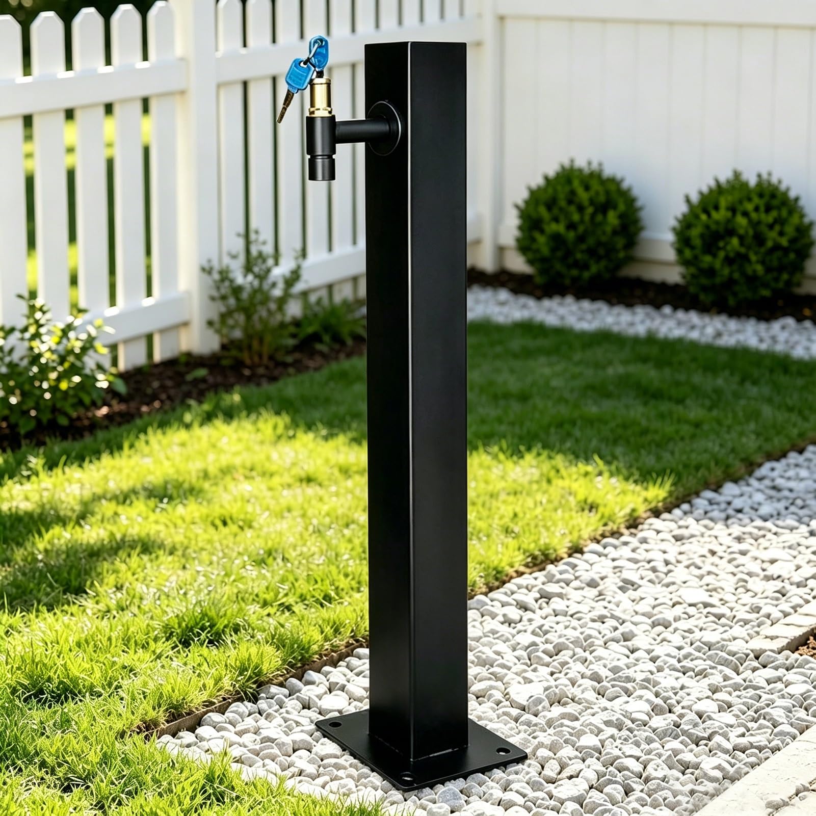Lonmrrton E Modern Squar Garden Water Column, Freestanding Black Yard Hydrant Outdoor Spigot For Patio Backyard Poolsid Courtyard, Floor Or Sid Mounted