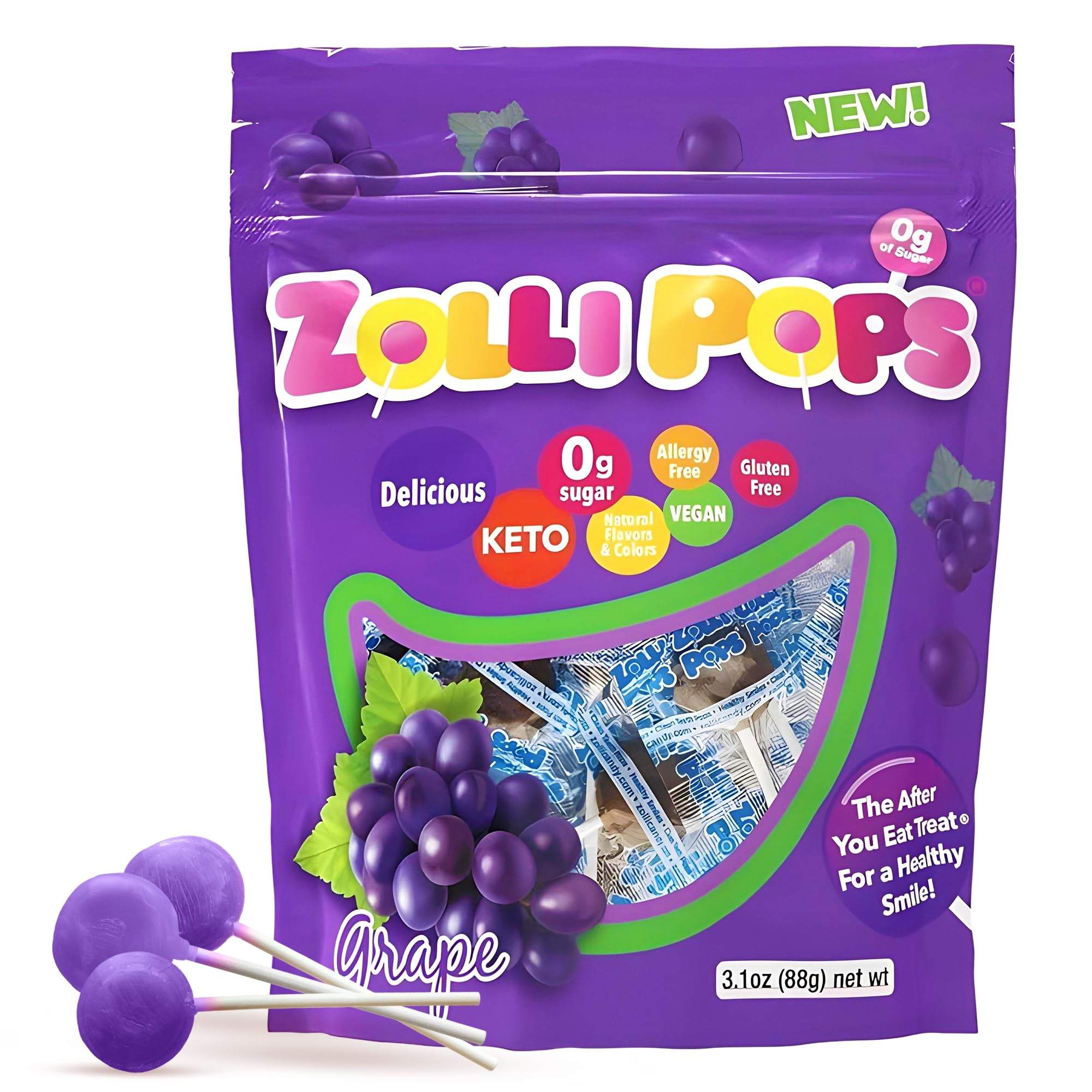 Zollipops, The Clean Teeth Pops, Grape, 15 ZolliPops, 3.1 oz