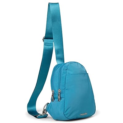 Baggallini Double Zip Mini Sling Handbags Seaside Blue, Nylon/Polyester