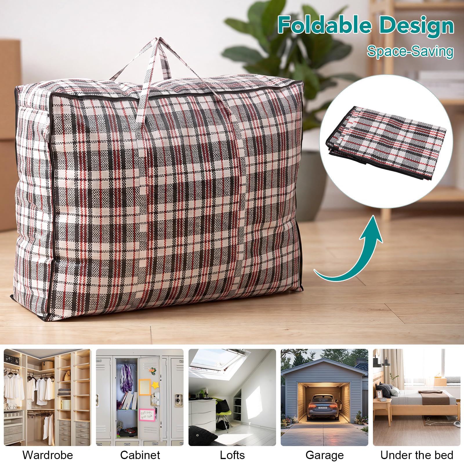 Dntorx Extra große Wäschesäcke, 80 x 60 x 28 cm, starke Jumbo-Aufbewahrungsbeutel mit Reißverschlüssen, wiederverwendbar, wasserdicht, Umzugskartons für Reisen, Verpacken, Einkaufen