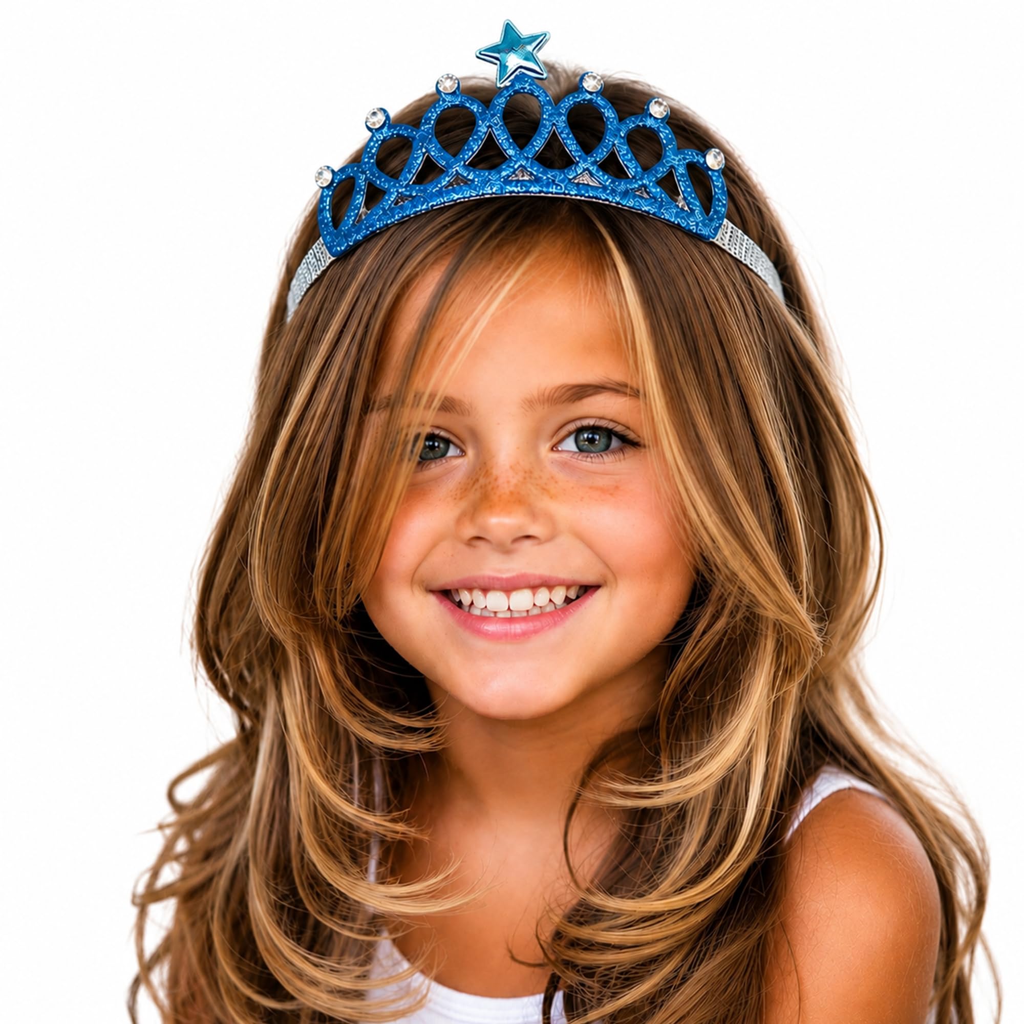 Babymoon Baby Girl Rhinestone Crown Headbands Toddler Princess Acrylic Headband Hair Accessories Glittering for Girls | Blue-image-10
