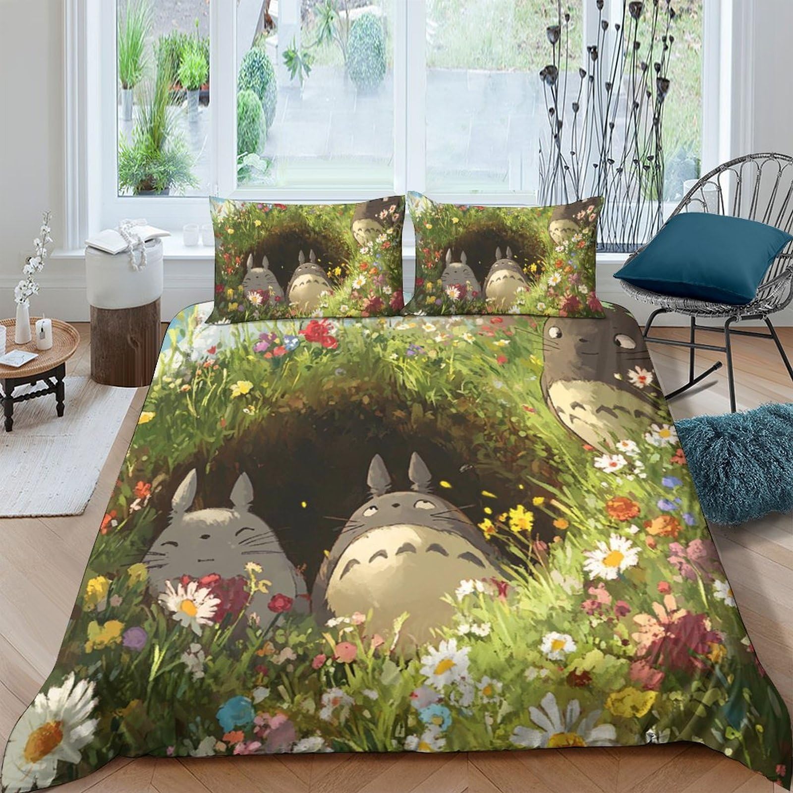 Cadeau maison Totoro housse de lit imprimée fleurs pour adolescent