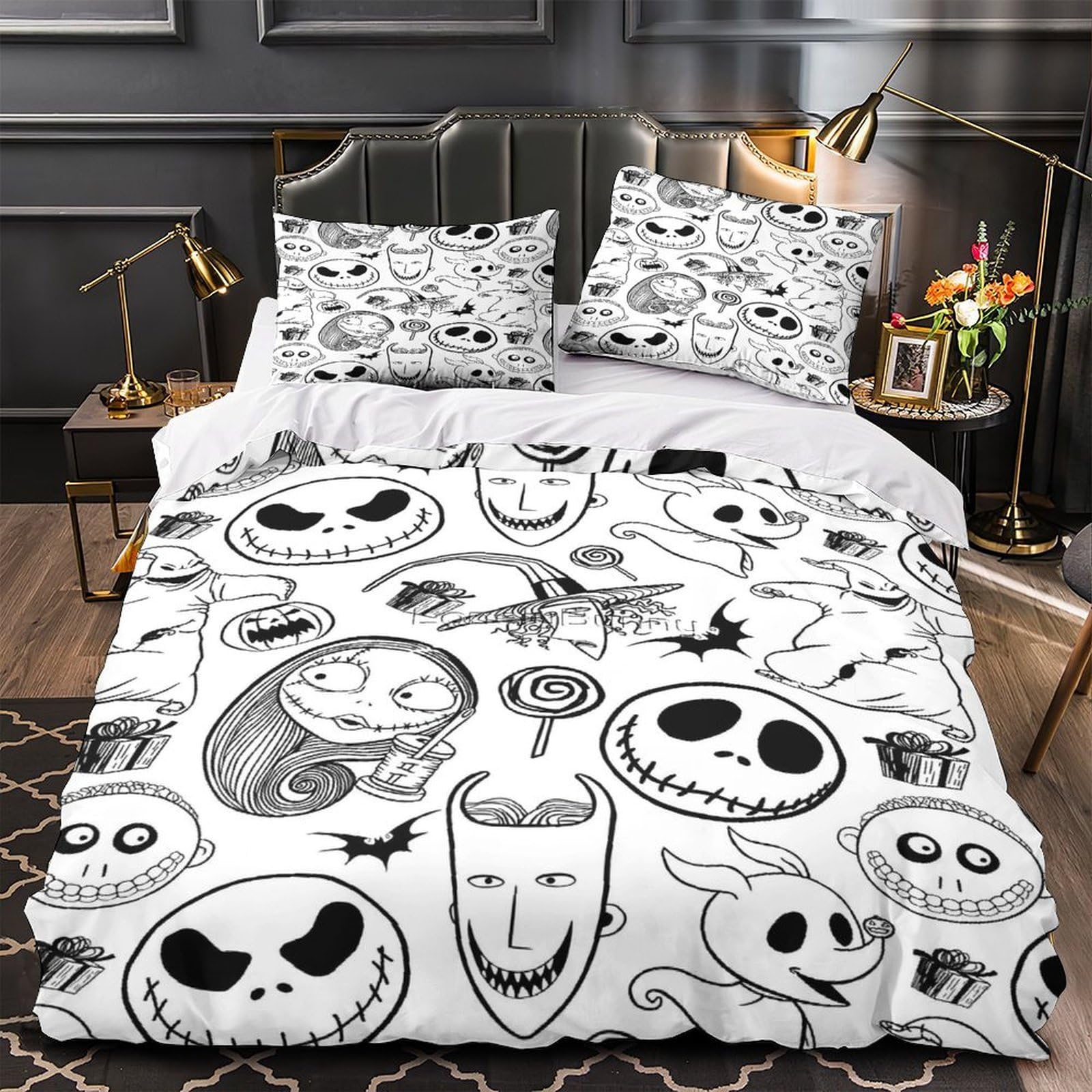 Drap de couette Halloween 3D microfibre léger ensemble de lit imprimé 260x220 avec taies d'oreiller