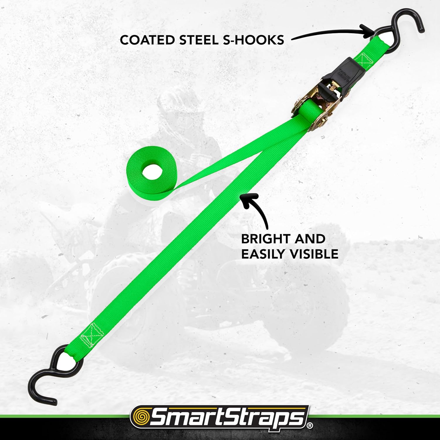 SmartStraps 14’ Padded Ratchet Tie Down, 4 Pack — Standard Duty Tie-Down Straps — 1,500lb Break Strength, 500lb Safe Work Load — Haul Dirt Bikes, ATVs, and Mowers - Image 4