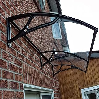 Curved Window Awning Rain Snow Sunlight Protection Sun Shade Shelter Eaves Overhead Canopy Easy to Assemble Overhead Moder...