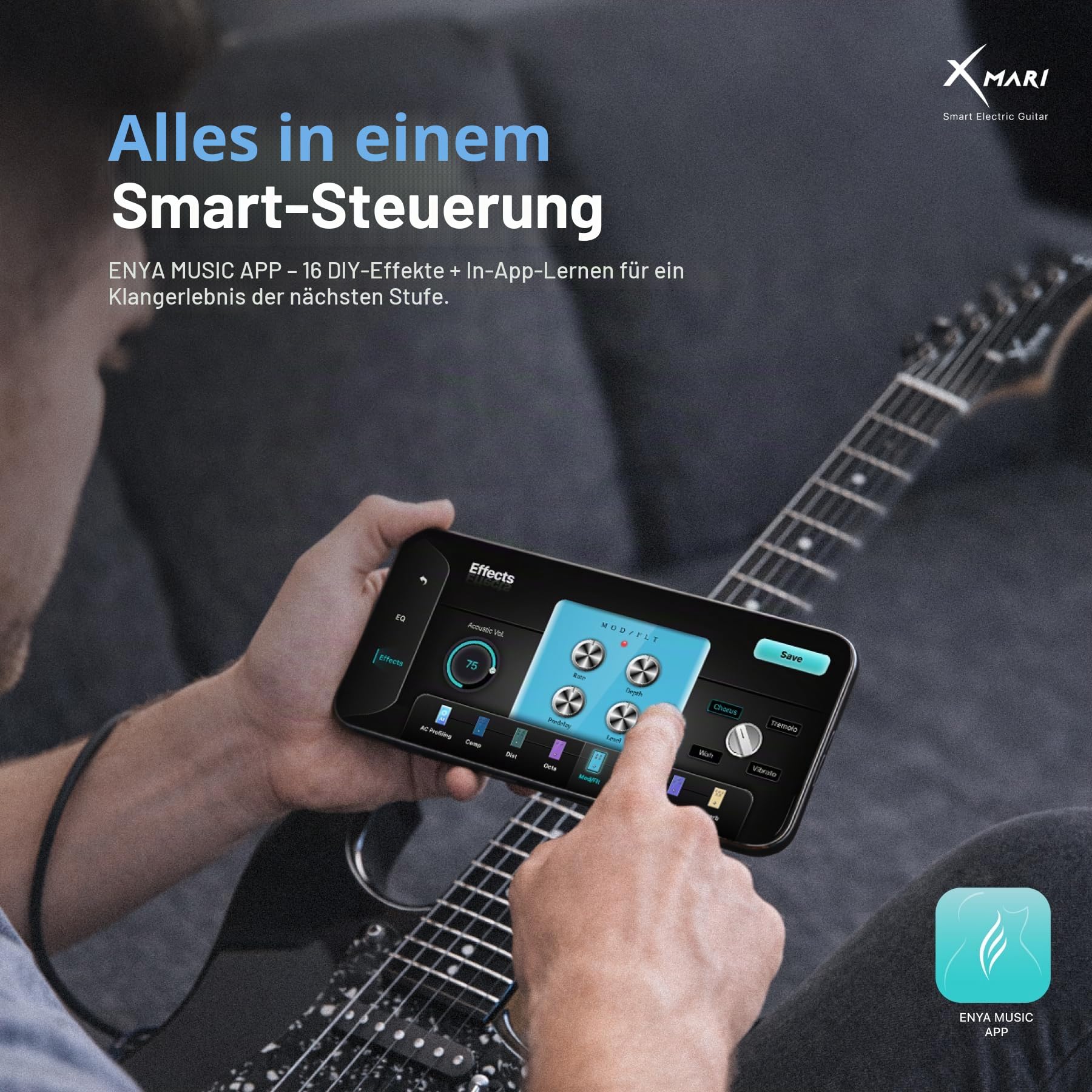 Enya X MARI Smarte E-Gitarre Set mit integrierten DSP-Effekten, 4 Voreinstellungen, USB-C-OTG-Aufnahme, Kopfhörerausgang, Alnico-Tonabnehmer mit Spulen-Split, Kohlefaser-Korpus