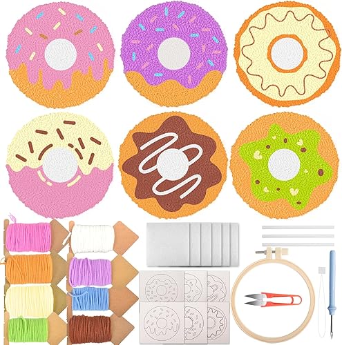 Kit de posavasos con aguja, kit de bordado de aguja para principiantes y adultos con hilos patrones de instrucción, herramientas manuales, posavasos